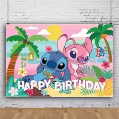 Lilo & Stitch Theme Birthday Party Happy Birthday Backdrop Banner 4.9×3.2 ft