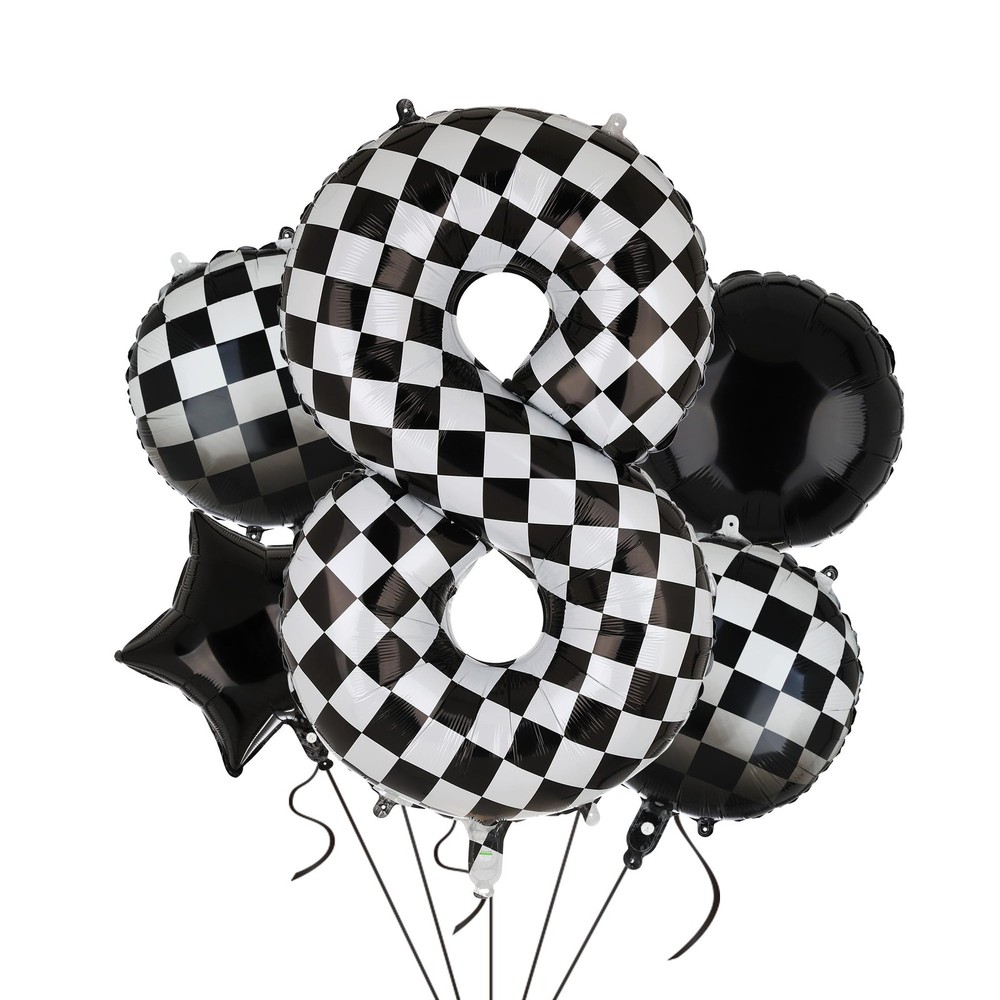 40 Inch Checkered Number Balloon 8 Black and White Race Car Birthday Balloons…
