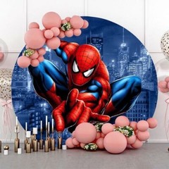 Round Spiderman Backdrop Cover Circle Happy Birthday Photo Background Banner
