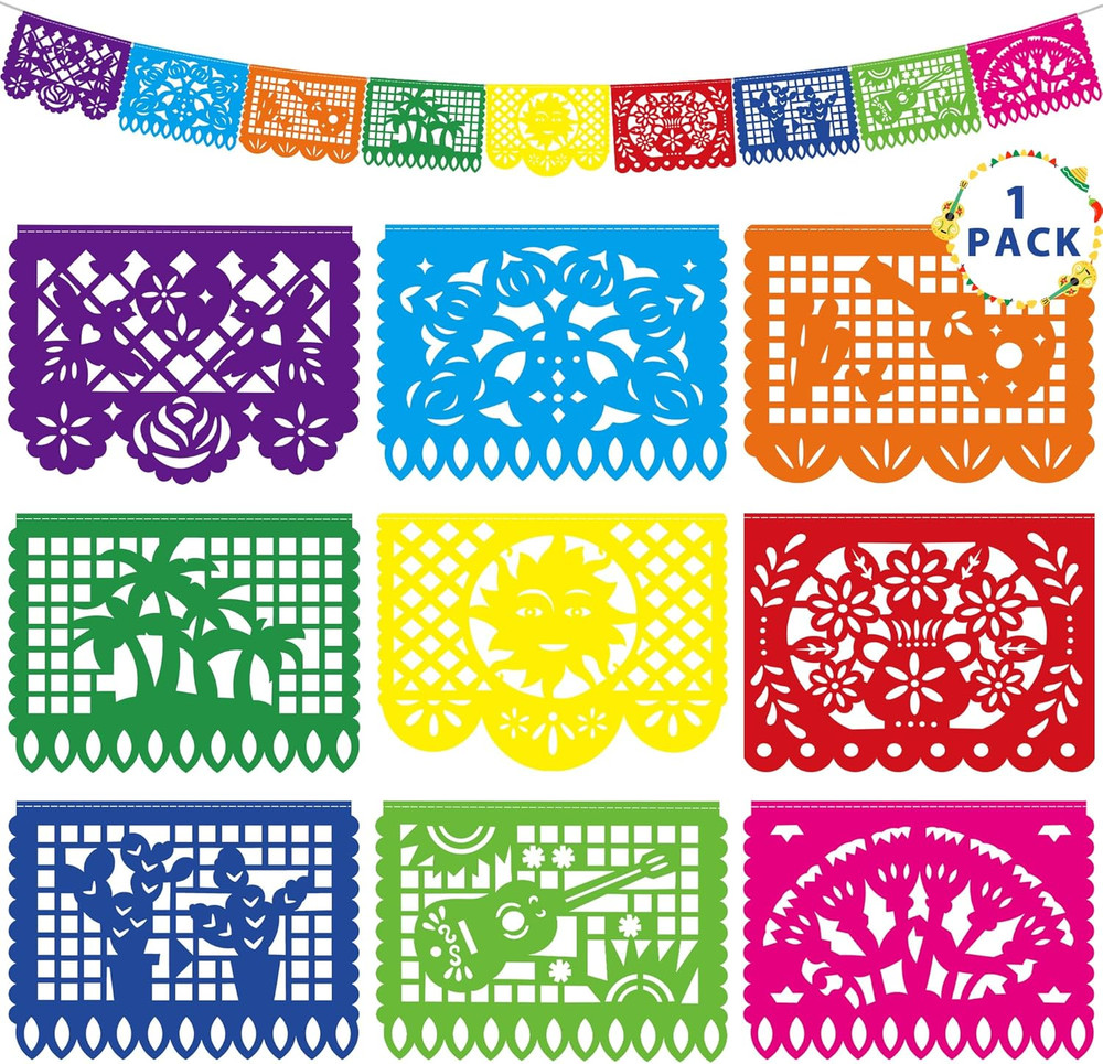 18 FT Cinco De Mayo Party Decorations, 1 Pack Fiesta Banner with 9 Plastic Papel