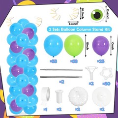 2 Sets Cartoon Monster Balloon Column Stand Kit Blue Purple Lime Green Adjust…