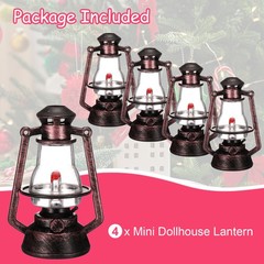 Dollhouse Micro Lantern, 3.74″ Height, Plastic Mini Kerosene Lamp Copper, 4pcs