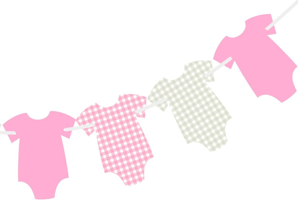 Pre-Strung Pink Gingham Bodysuit Baby Shower Garland Banner – 9 Double-Sided …