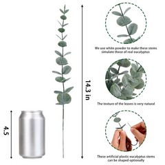 CEWOR 24pcs Eucalyptus Stems Artificial Leaves 24 pcs, Grey Green