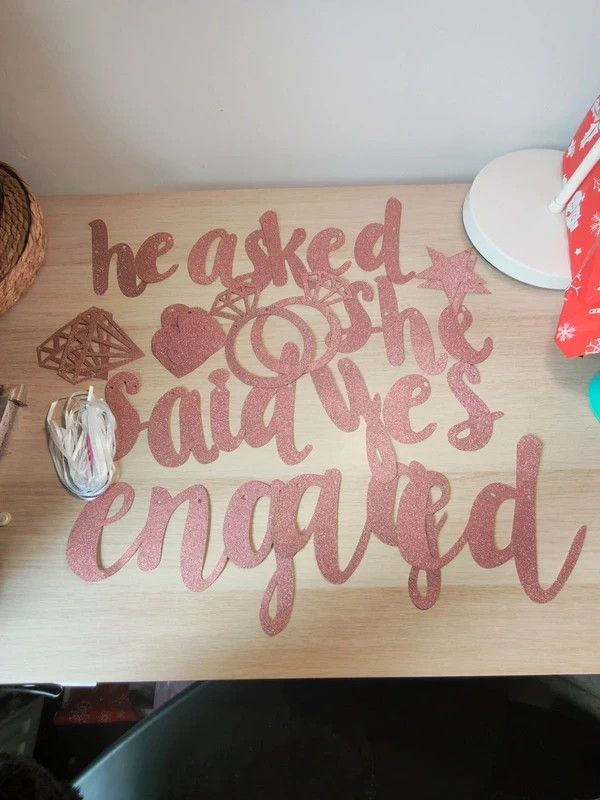 Bunting Decorations Party ‘He Asked She Said Yes Engagement’ Banner DIY Pink