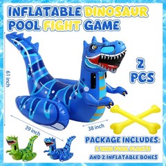 4 Pcs Inflatable Dinosaur Pool Float Game Set for Kids Teens Adults, 2 Player…