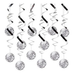 Silver Disco Ball Hanging Swirls Party Decorations Pack 6 Retro 70s Theme AU