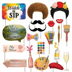 Paint and Sip Party Photo Booth Props, Creative Artist & Wine Themed Decorati…
