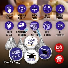 Class of 2025 Purple Graduation Party Favor Kisses Stickers Labels SET of 216