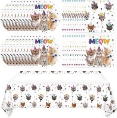 Eco-Friendly 41Pc Cat Theme Party Kit – Plates, Napkins & Tablecloth included