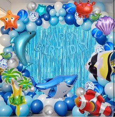 176 PCS Ocean Blue Happy Birthday Party Balloons with Pump Under the Sea