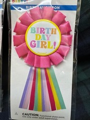 2 – 321 Party! Multicolor Birthday Ribbon Girl Pink Badge