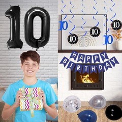 10th Decorations for Boys and Girls Dark Blue, Double Digits with HAPPY Banne…