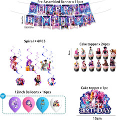 62Pcs Music Idol Hunter Style Party Decorations Set Banner Balloons Toppers Pack