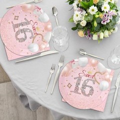 40PCS Sweet 16 Party Decorations – Girls Pink Sweet 16th Birthday Plates and 15