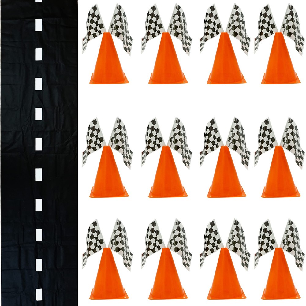 38 Pieces Set – 12 Traffic Cones With Hole on Top, 24 Checkered Flags, Racetr…
