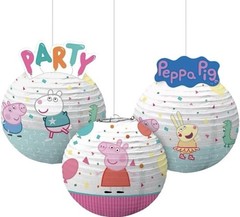 Peppa Pig Party Lanterns 3 Pack 9.5” Paper Hanging Decorations NEW