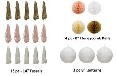 46 Pcs Tissue Paper Pom Poms Tassel Flowers Lanterns Honeycomb Party Decorations