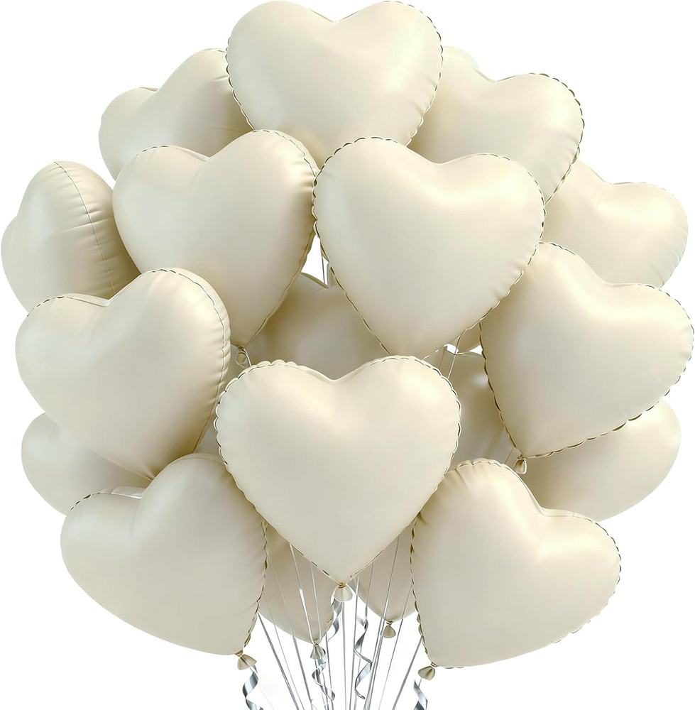 30Pcs 18 Inch Cream White Heart Balloons Cream White Heart Shape Foil Mylar Ball