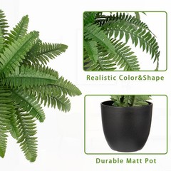 Fake Fern Potted Plant Artificial Boston Ferns in Pot 35 Leaves Large, Green