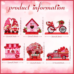 Valentine‘S Day Decorations Flower Gnomes Heart Truck Wooden Signs Tabletop 6Pcs