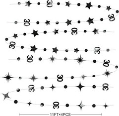 Black 30th Birthday Decorations Number 30 Circle Dot Twinkle Star