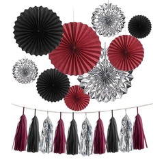 24PCS Maroon Decorations Burgundy Black Silver Party Decor Tassel Garland Ban…
