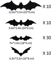 60PCS Halloween Bats Decoration, 4 Different Sizes Realistic PVC Black 3D Sca…