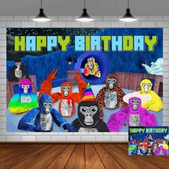 Gorilla Tag Birthday Backdrop Party Supplies Banner Cartoon Background 5x3ft