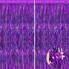 Purple Metallic Tinsel Foil Fringe Curtains Backdrop 2Pack 3.3×8.3Ft Purple Part