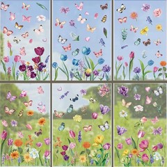 Flower Window Clings for Glass Windows Butterfly, 132pcs Spring