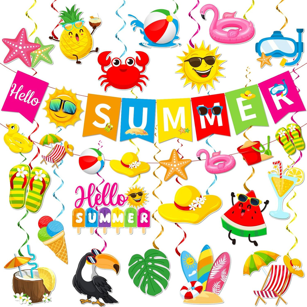 Summer Party Decorations, Beach Party Decor Includes Hello Summer Banner Beach H