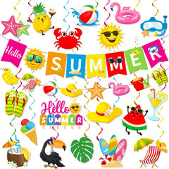 Summer Party Decorations, Beach Party Decor Includes Hello Summer Banner Beach H