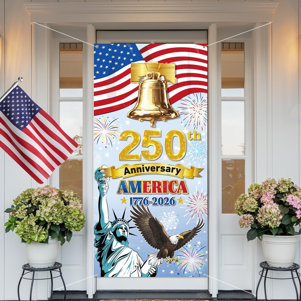 250th Anniversary American Door Cover 4th of July Decorations 2026, Fabric Fo…