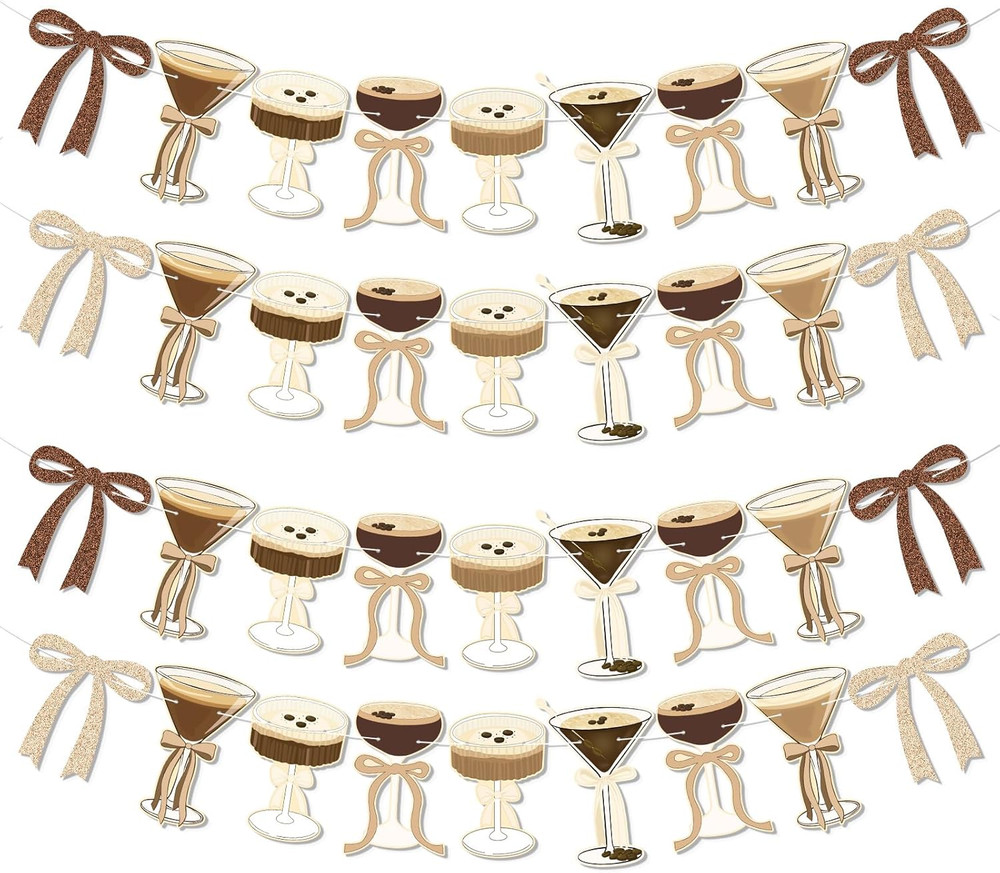 4Pcs Espresso Martini Party Banner Garland, Espresso Martini Glasses Bow Garland