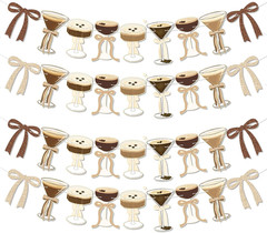 4Pcs Espresso Martini Party Banner Garland, Espresso Martini Glasses Bow Garland