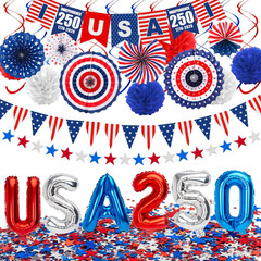 34Pcs 4th of July Decorations Set 250th Patriotic Banner USA Flag String Pape…