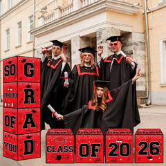Red and Black Graduation Decorations 2026, 4Pcs Graduation Balloon Boxes with Le