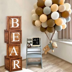 Brown Baby Balloon Boxes with 27 Letters – 4 Pcs Wooden Grain Baby Shower Blo…