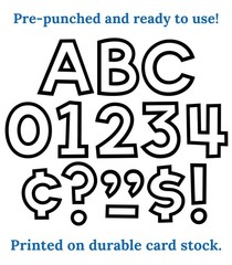 219Piece White with Black Trim Cutout Letters, 4″ Upper and Lowercase Alphabe…