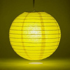 16″ Yellow Round Paper Lantern, Even Ribbing, Hanging Decoration