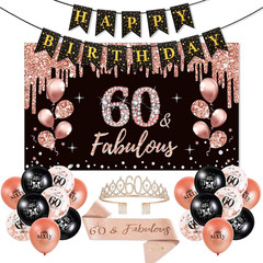 28Pcs 60Th Birthday Decorations for Women,Black Rose Gold 60Th Birthday Decorati