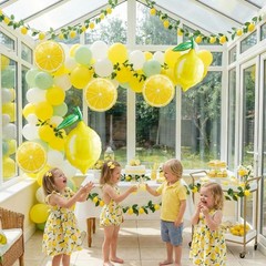 Lemon foil Balloons Summer lemonade with leaves Balloons for Fruit theme she …