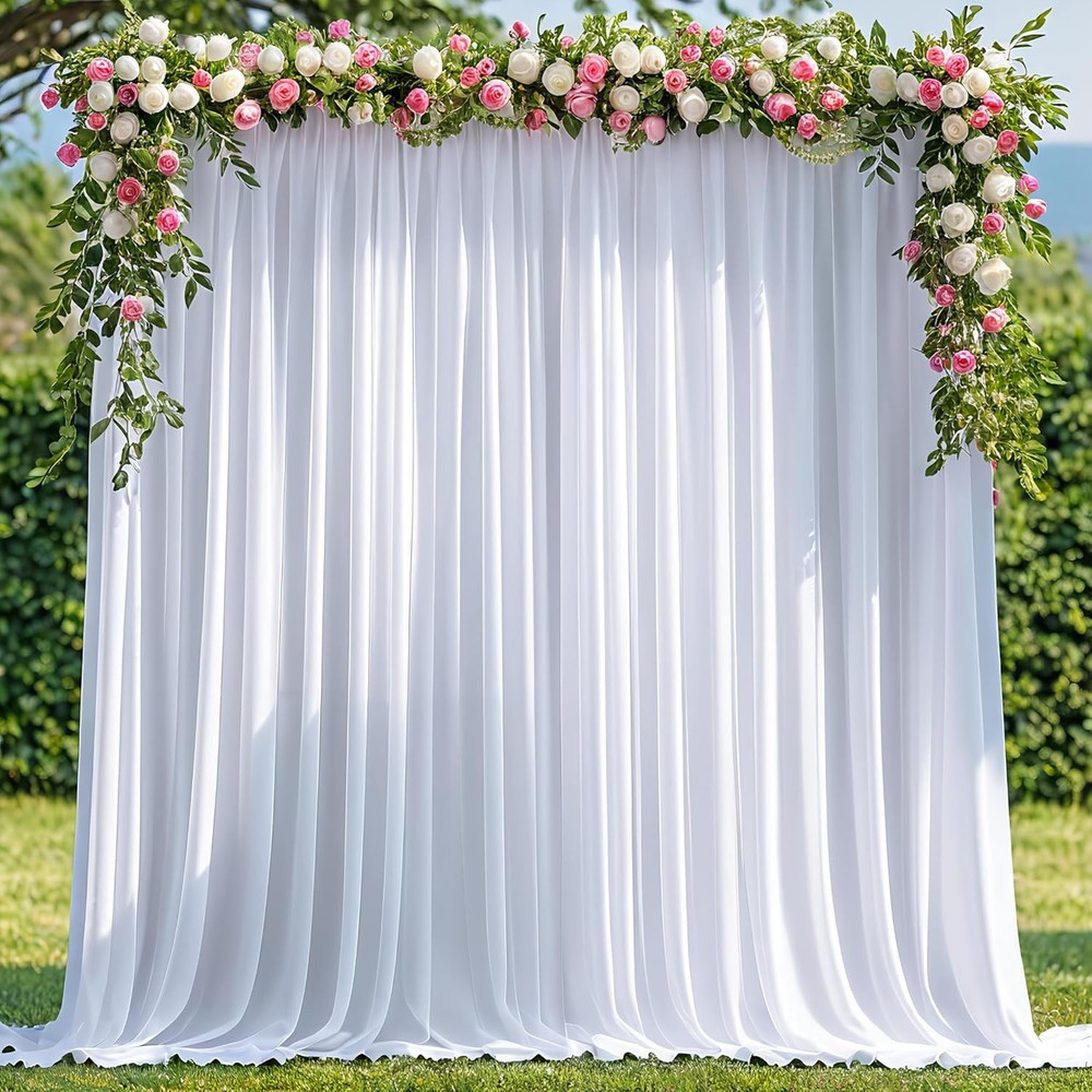 10x8FT White Backdrop Curtains for Parties, Polyester Photo Fabric Curtain