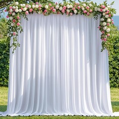 10x8FT White Backdrop Curtains for Parties, Polyester Photo Fabric Curtain