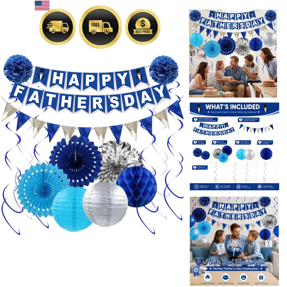 Father’s Day Decorations Set Banner Bunting Lanterns Fans Swirls Party Supplies