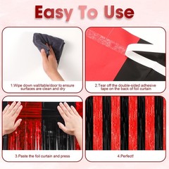 2 PCS Red And Black Tinsel Foil Fringe Curtains Metallic Streamers Backdrop