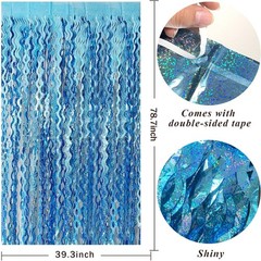 Tinsel Foil Fringe Curtains Wavy Backdrop for Parties Sparkle Metallic Wavy F…