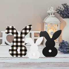 3 pcs Easter Bunny Table Wooden Signs Decor Spring Farmhouse Wood Bunnies Buffal