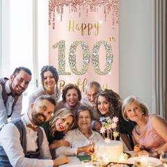 Happy 100th Birthday Door Banner Decorations for Large, Pink Rose Gold
